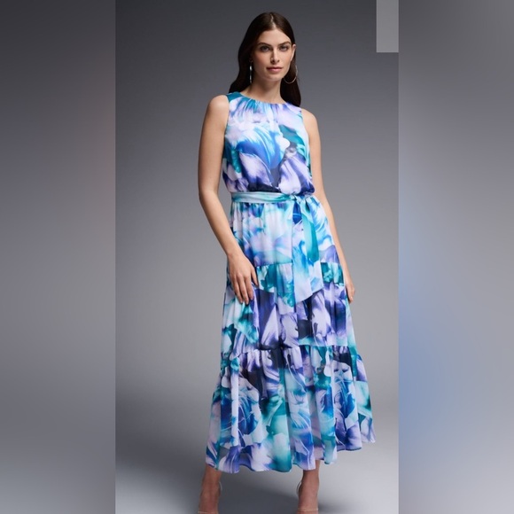 NWT Joseph Ribkoff Vanilla/Multi Sleeveless Maxi Dress Style 231716 - Picture 3 of 14